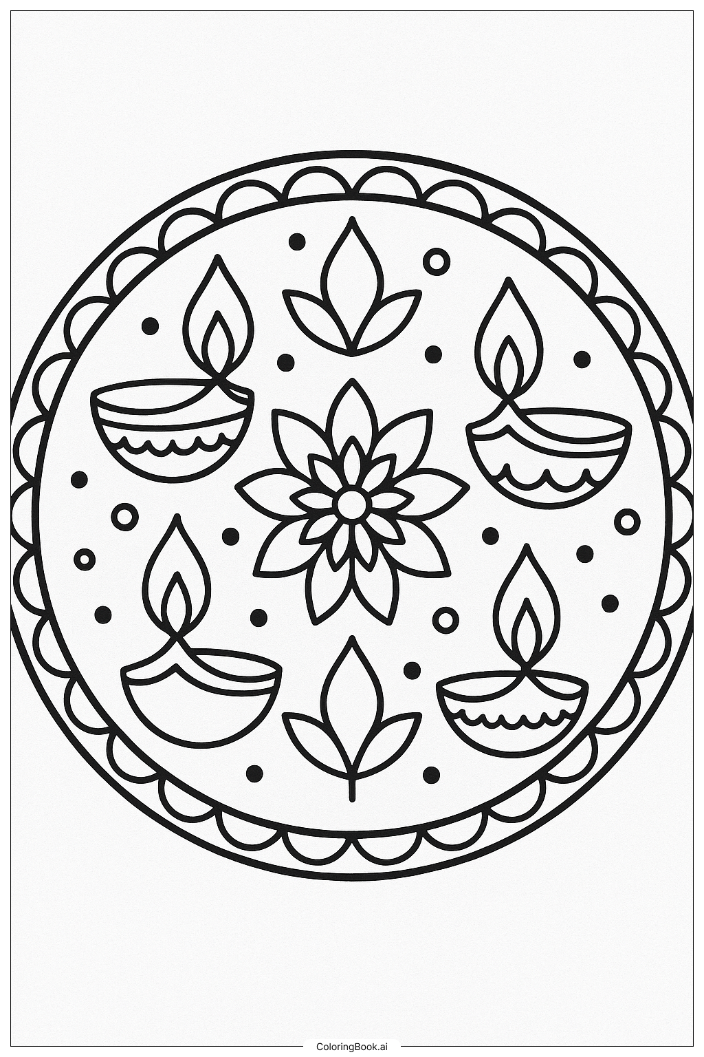 Trang tô màu Beautiful Diwali Rangoli Design