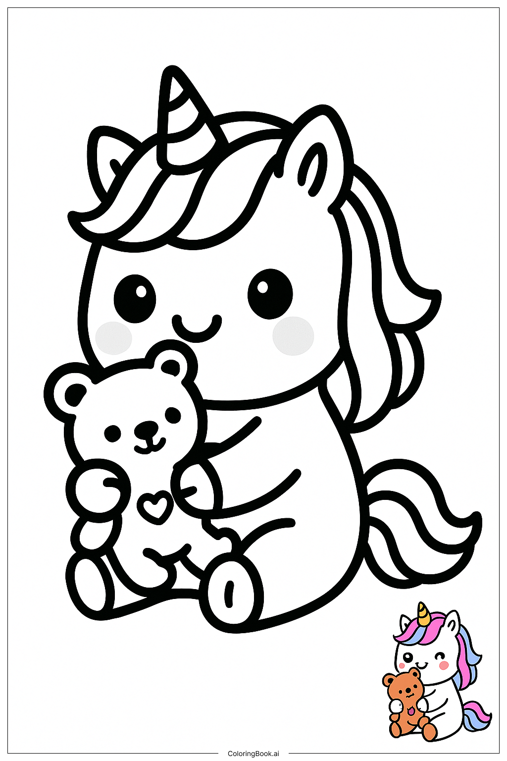  Trang tô màu Gấu nhồi bông Kawaii Kỳ lân ôm 