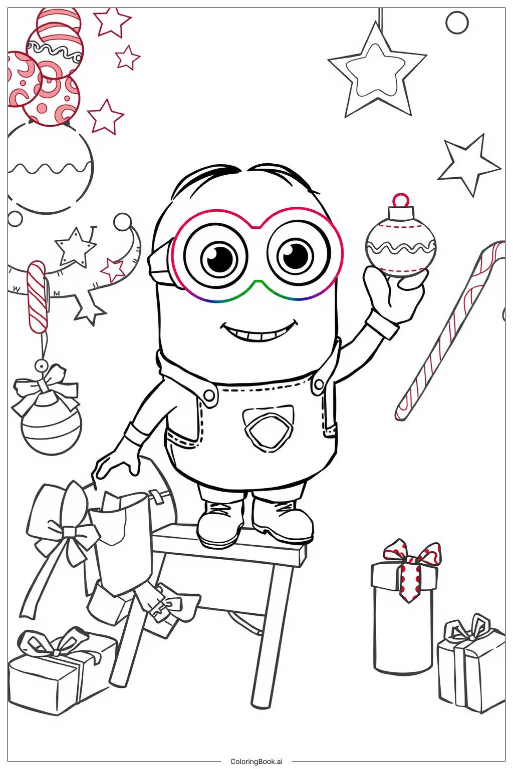  minion decorating a christmas tree Coloring Page 