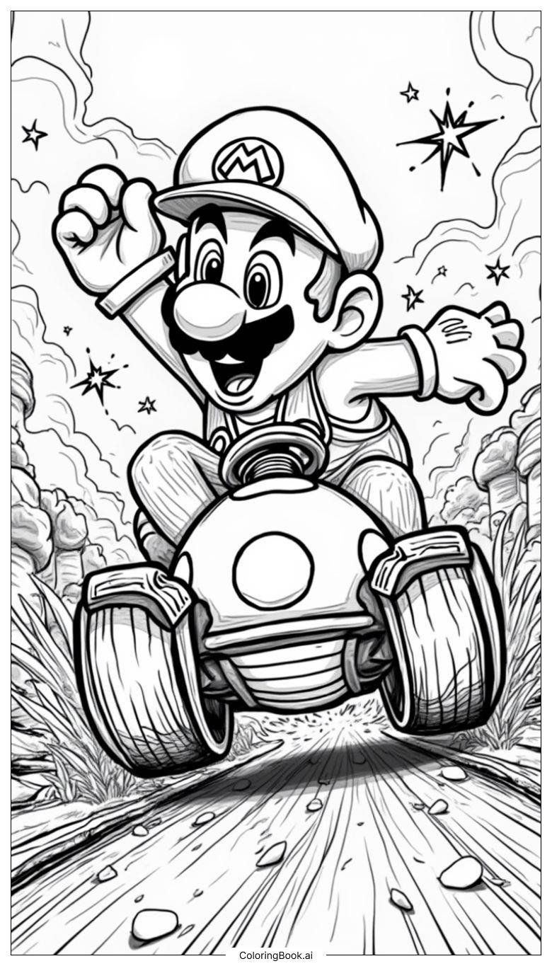  mario Racing In Mushroom Kingdom Coloring Page 