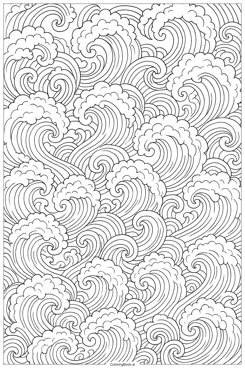 Komplexes Muster aus Ozeanwellen und Wirbeln Ausmalseite