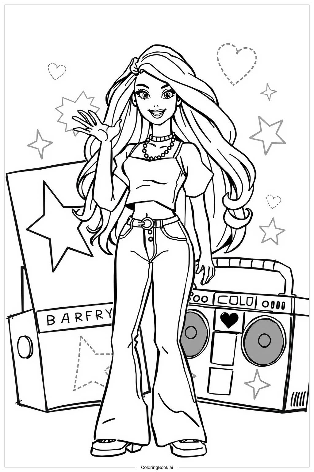  Página para colorear de Barbie como un ícono de moda retro de los 90 