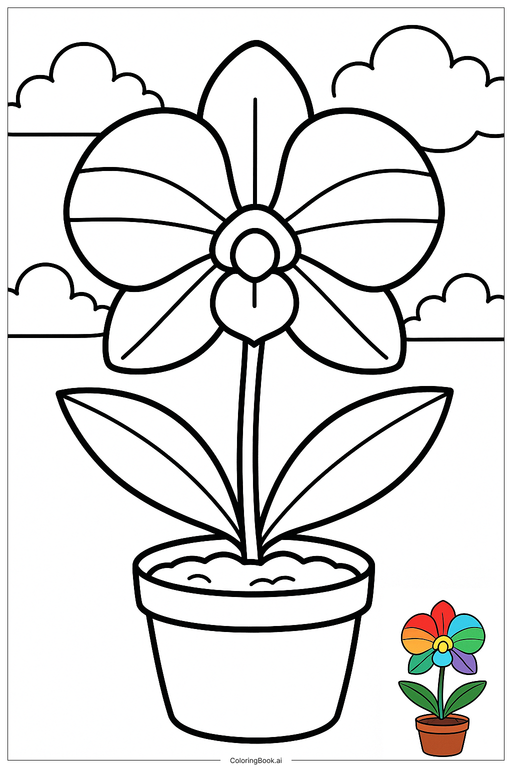  彩虹色兰花渐变填色页 