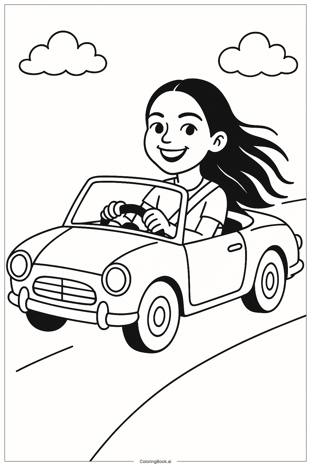  Olivia Rodrigo Driving A Vintage Convertible Coloring Page 