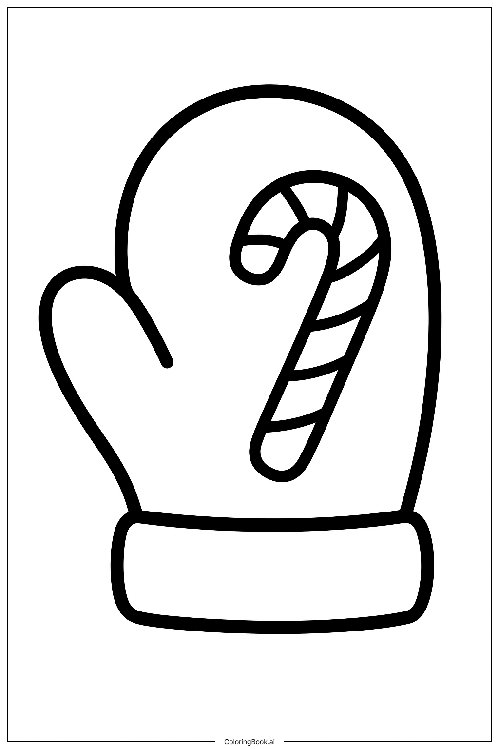  A Mitten Holding A Small Candy Cane Coloring Page 