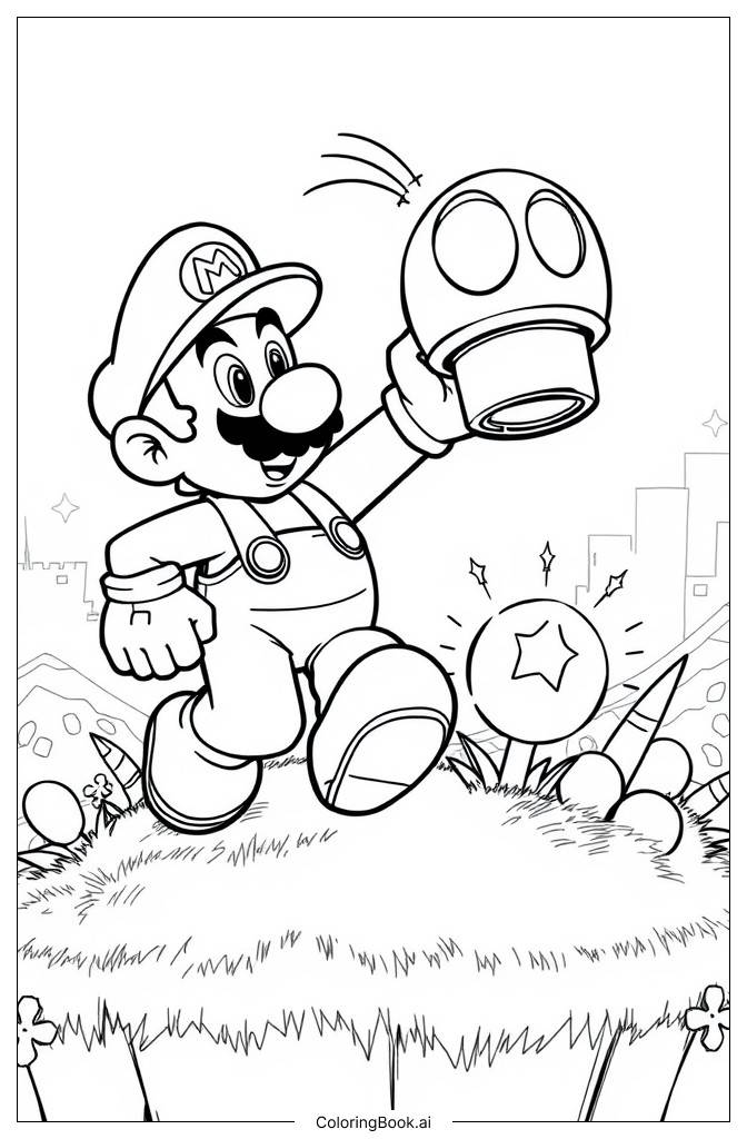  Page de coloriage Mario dans Super Mario Odyssey avec Cappy 