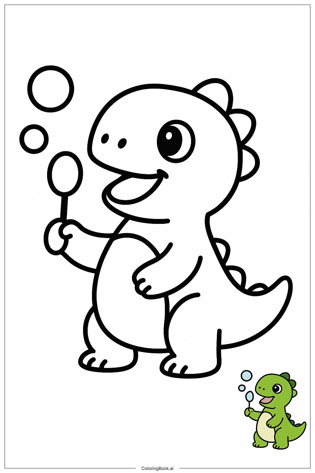  Page de coloriage Dinosaur qui fait des bulles 