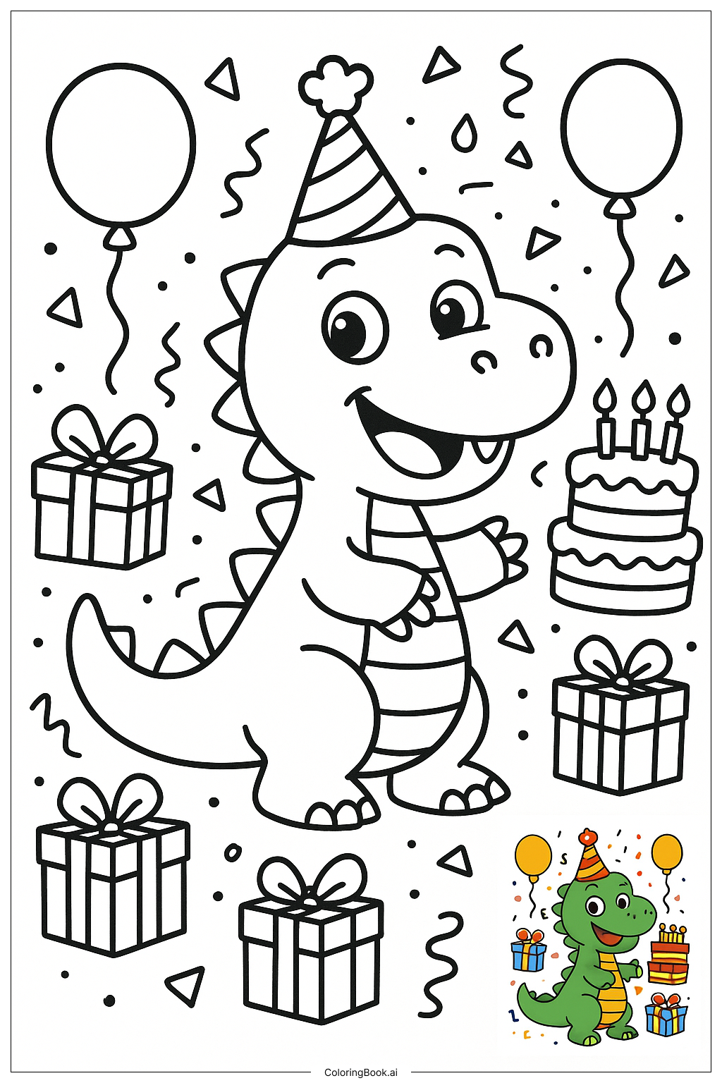  Happy Birthday Dinosaur Party Coloring Page 
