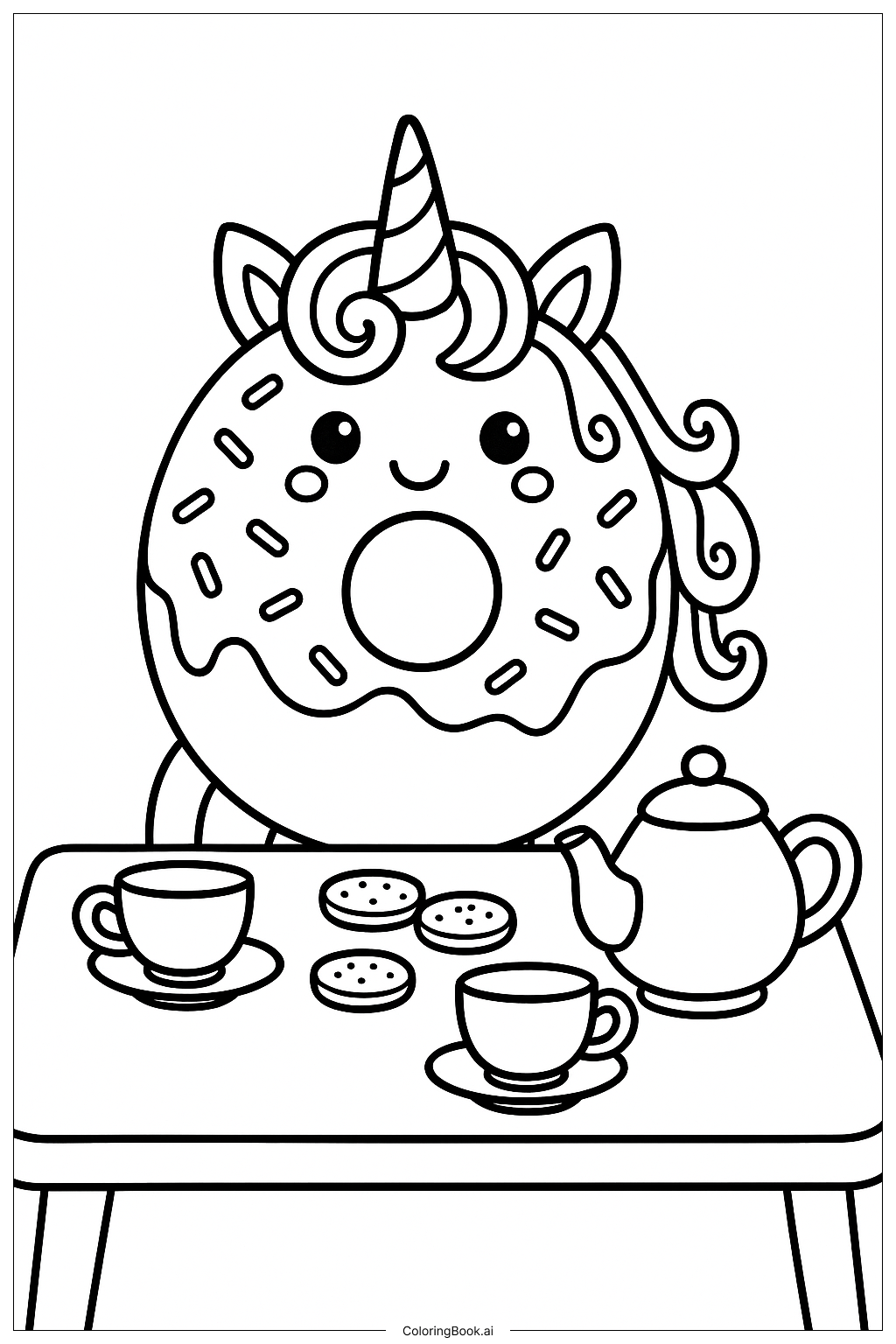  Unicorn Donut At A Tea Party Coloring Page 