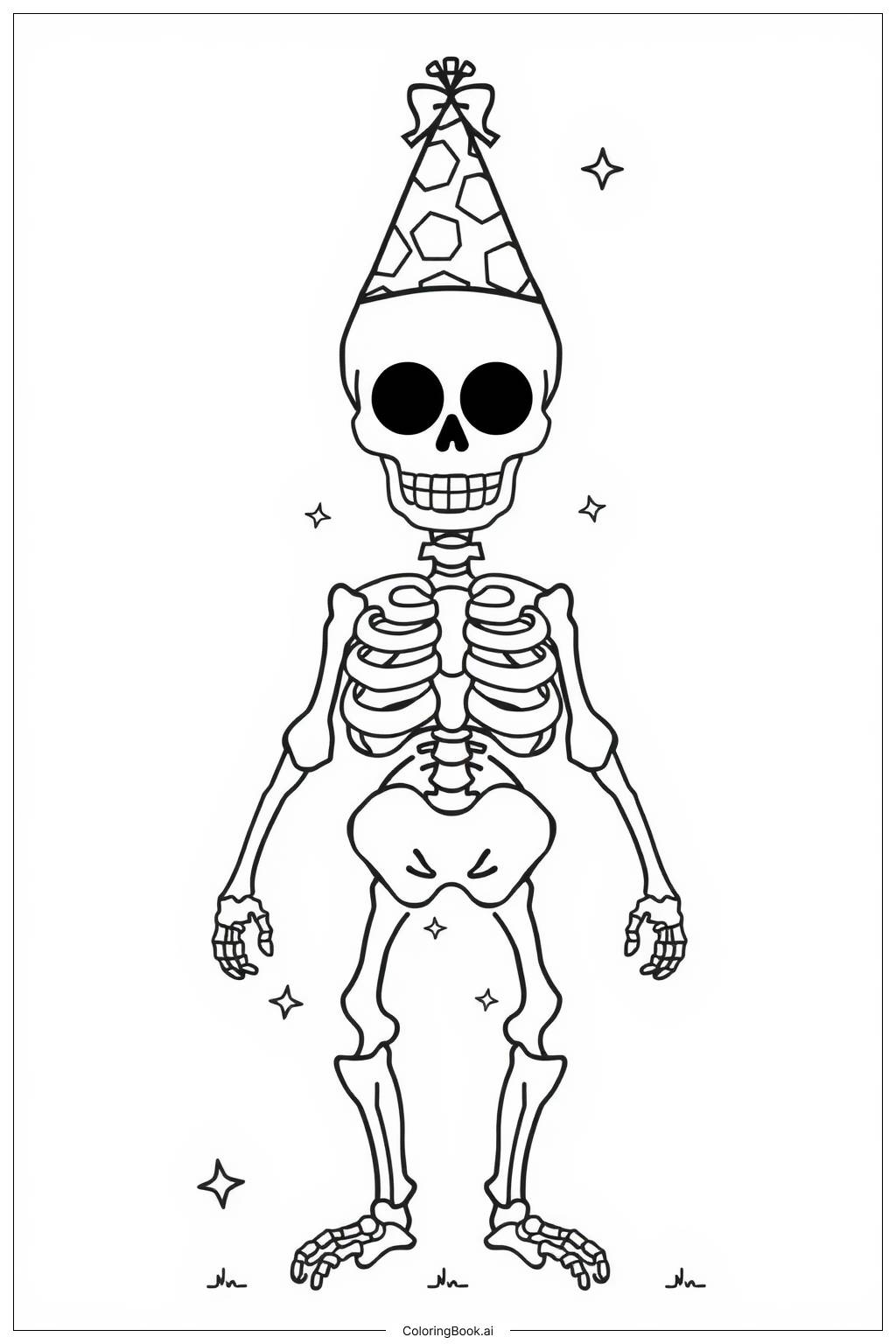  スケルトンのコスチュームパーティーの塗り絵ページ 