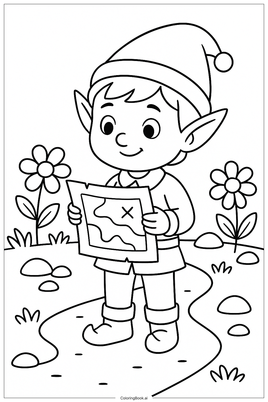  Página para colorir de Elfo com um Mapa em uma Aventura 