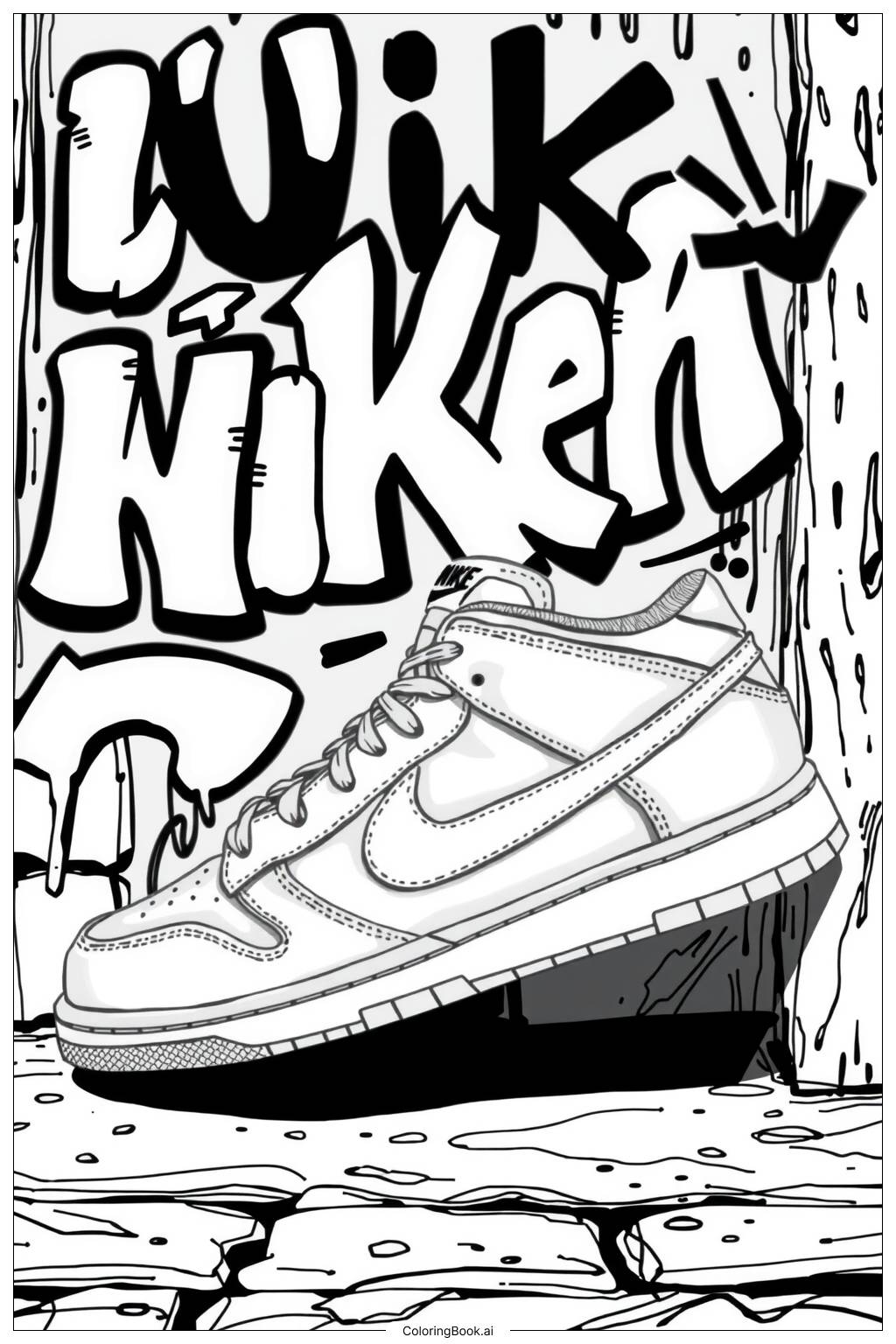  Página para colorir de tênis nike dunk com fundo de graffiti-2 