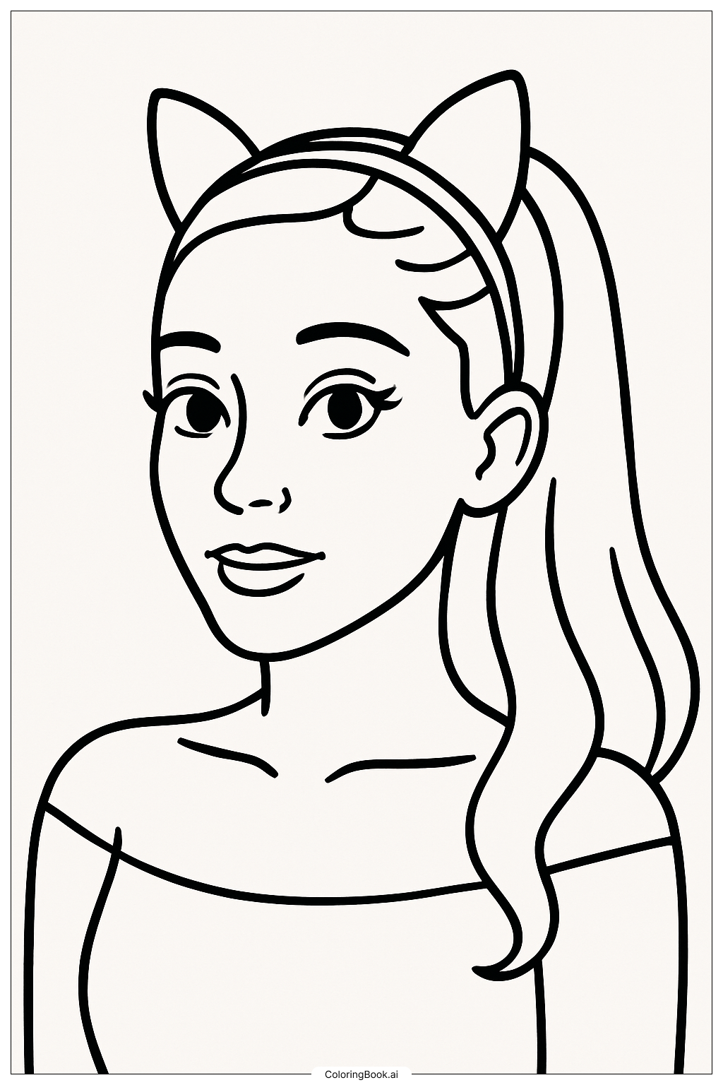  Página para colorear de Retrato de Ariana Grande con Orejas de Gato 
