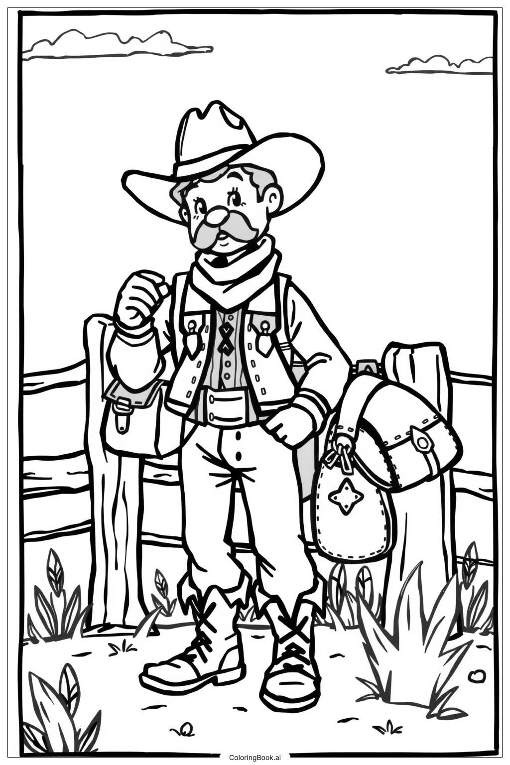  Cowboy packing gear for a long journey Coloring Page 