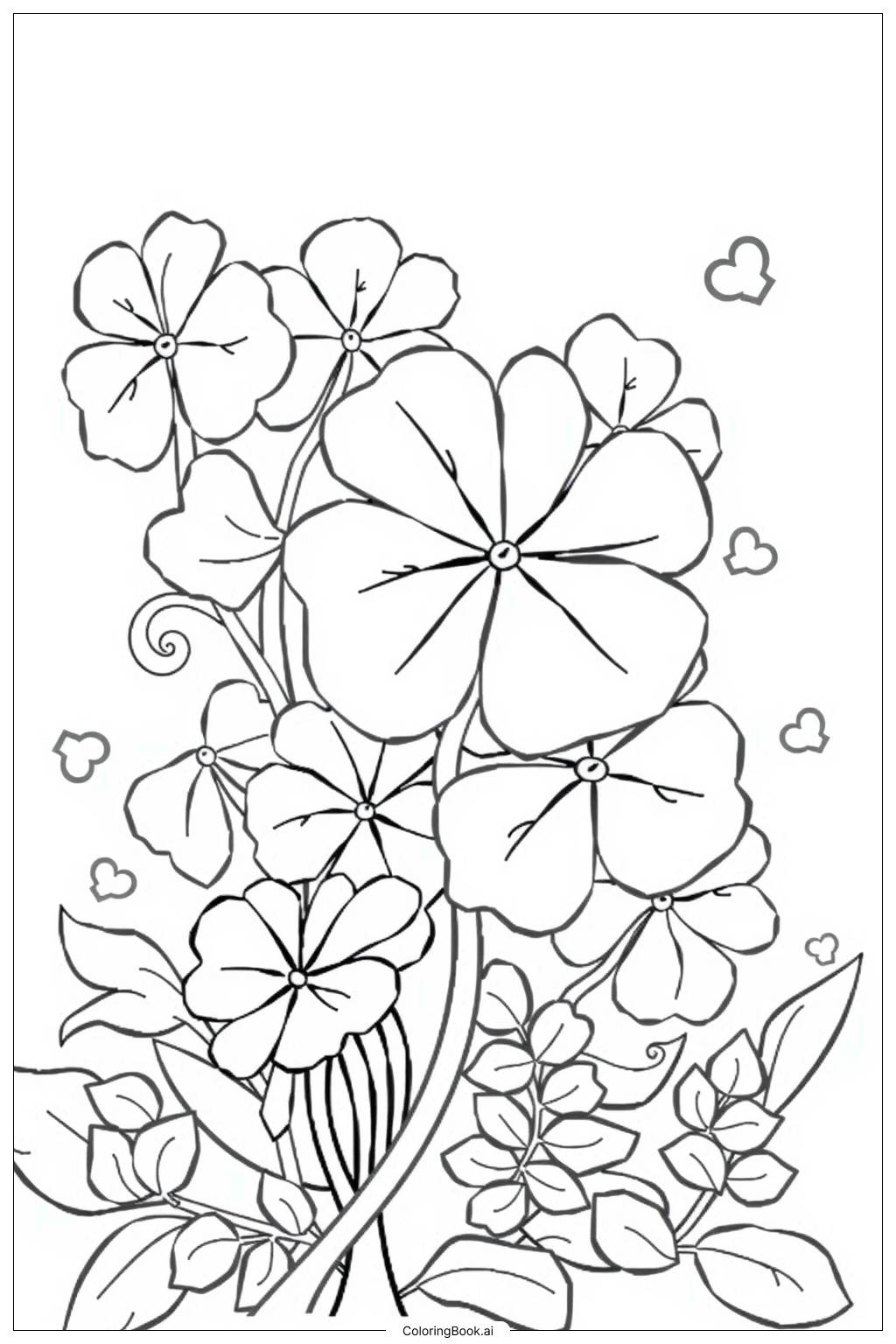  Four Leaf Clover in a Bed of Green Leaves-2 Coloring Page 