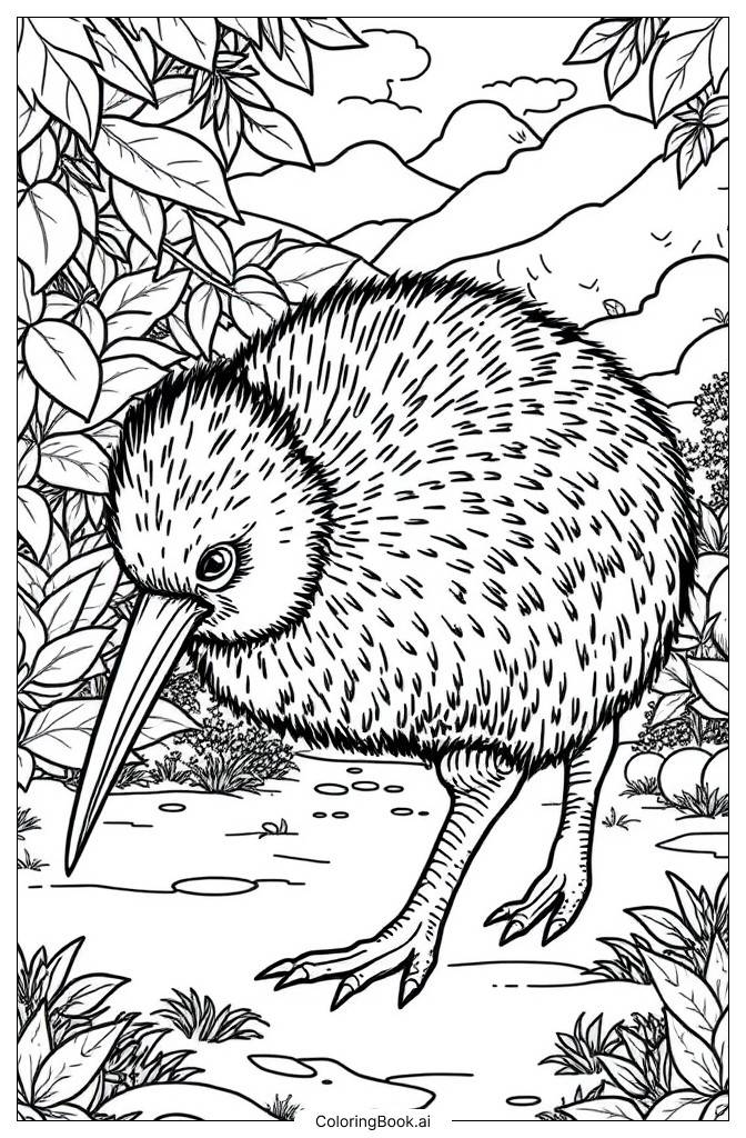  Página para colorir de Pássaro Kiwi andando 