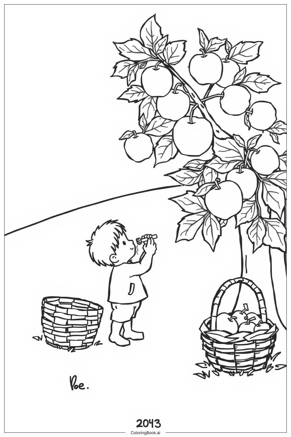  Apple Picking in the Orchard Coloring Page 