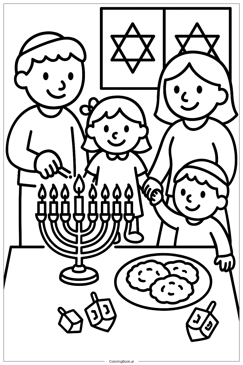  Hanukkah Family Lighting Candles Coloring Page 
