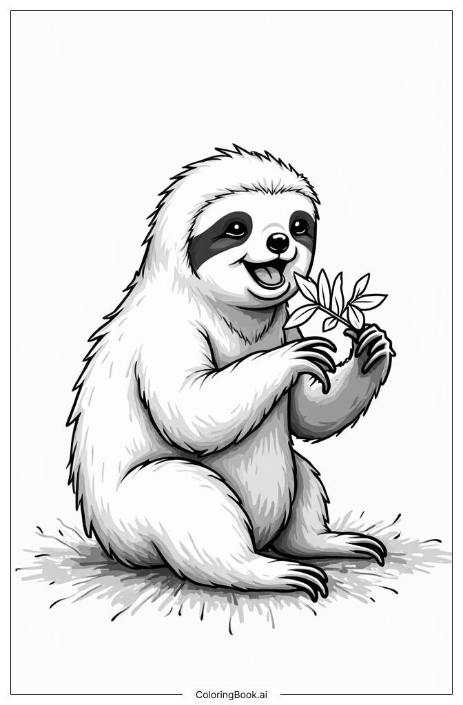  Sloth eating leaves Coloring Page 