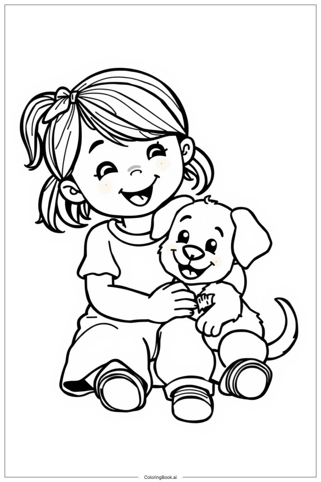  Page de coloriage Histoire d'amour d'un chiot avec une fille 