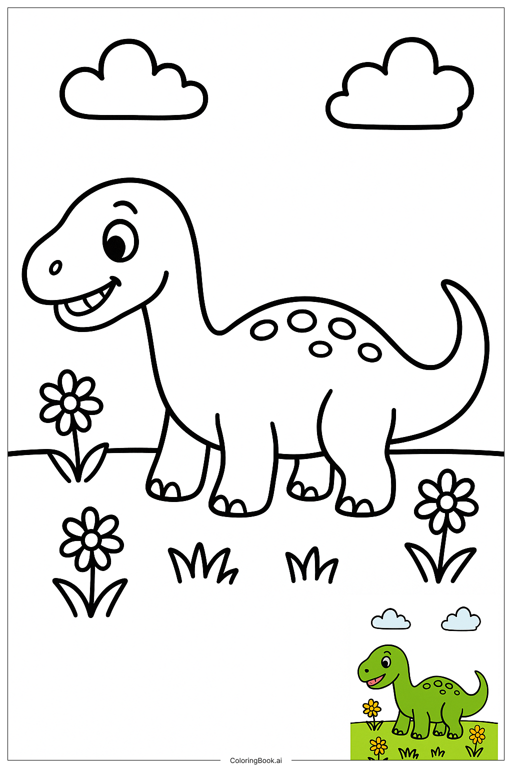  Page de coloriage Dinosaur Goin dans le Champ 