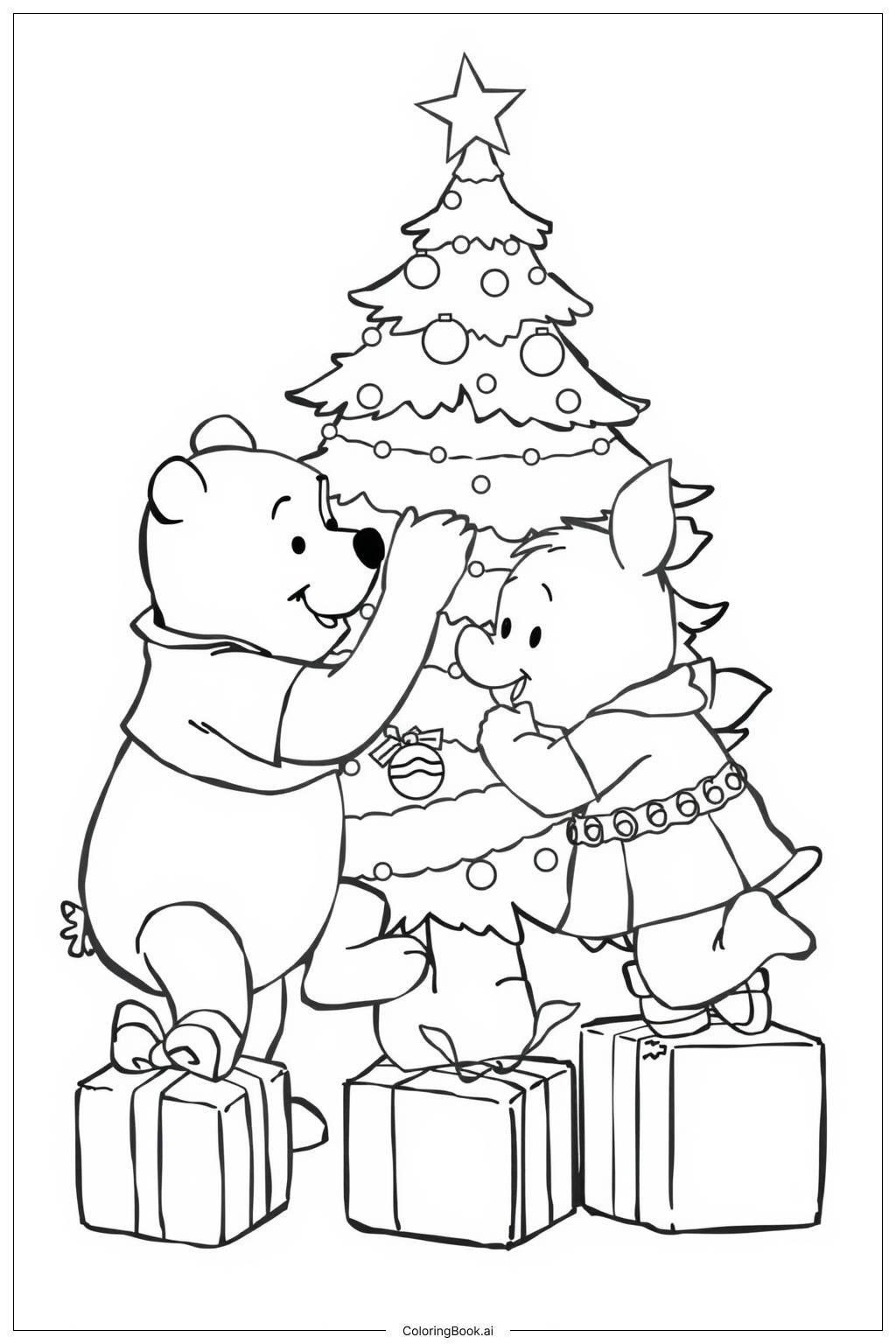  Página para colorear de winnie the pooh árbol de navidad 