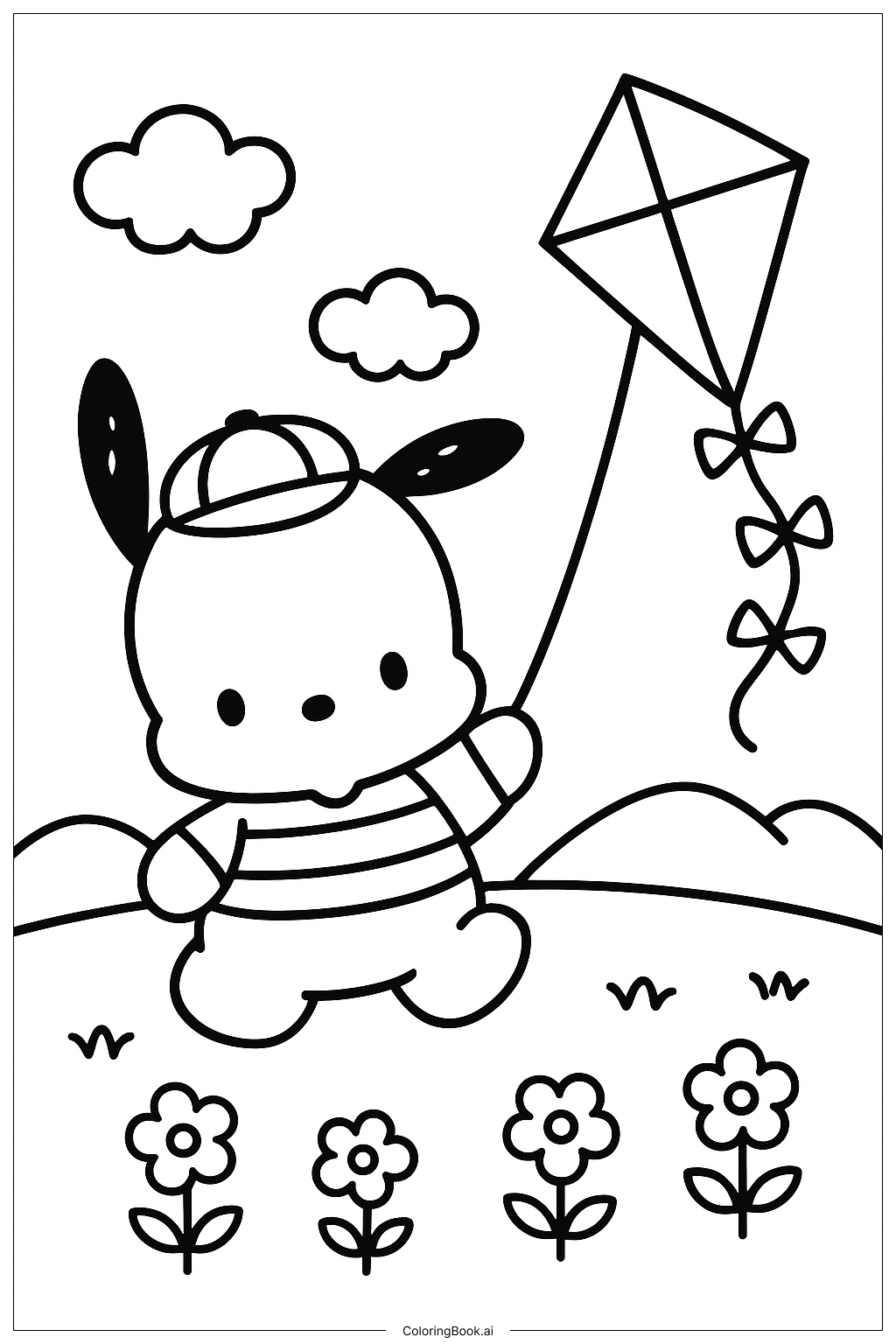 Pochacco Flying Kite Coloring Page