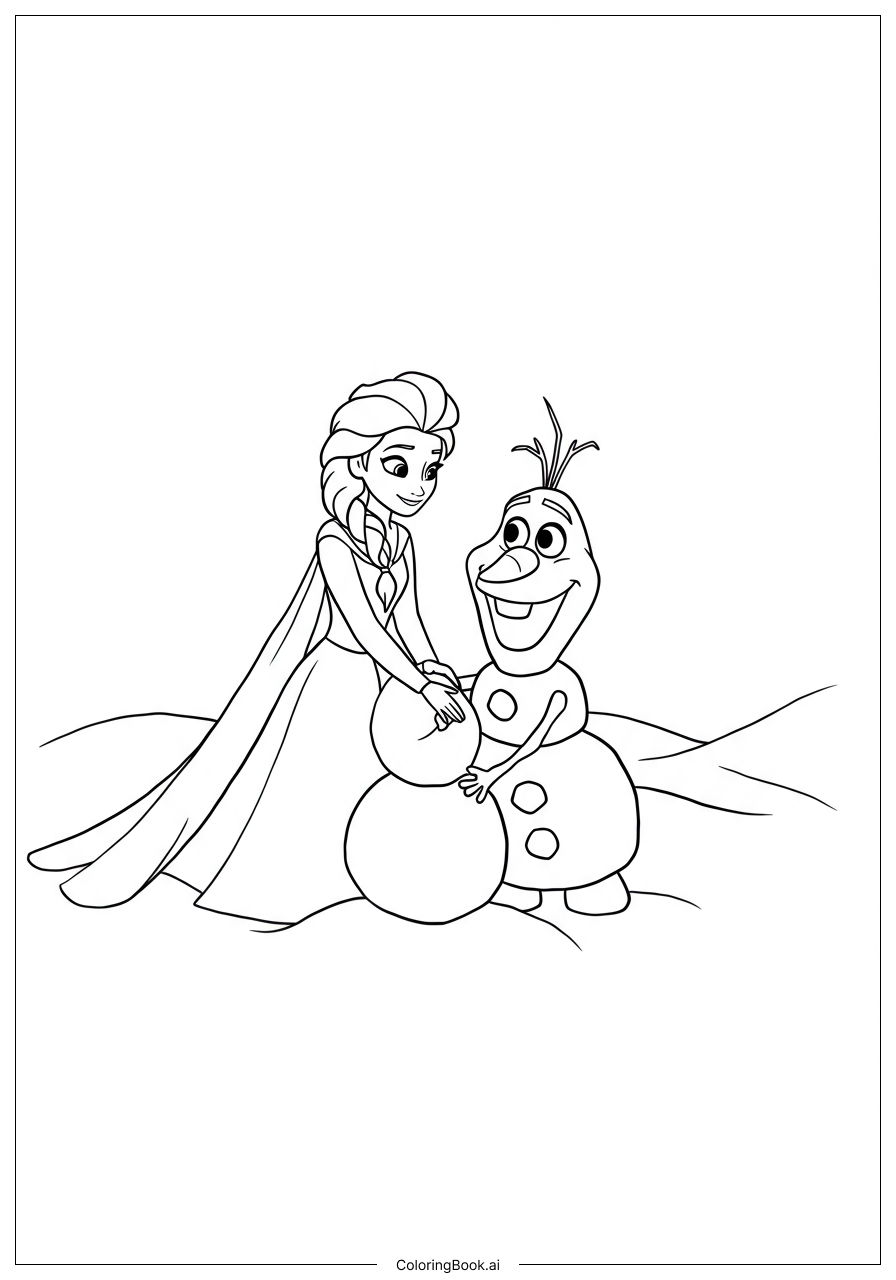  艾莎與雪寶堆雪人著色頁 