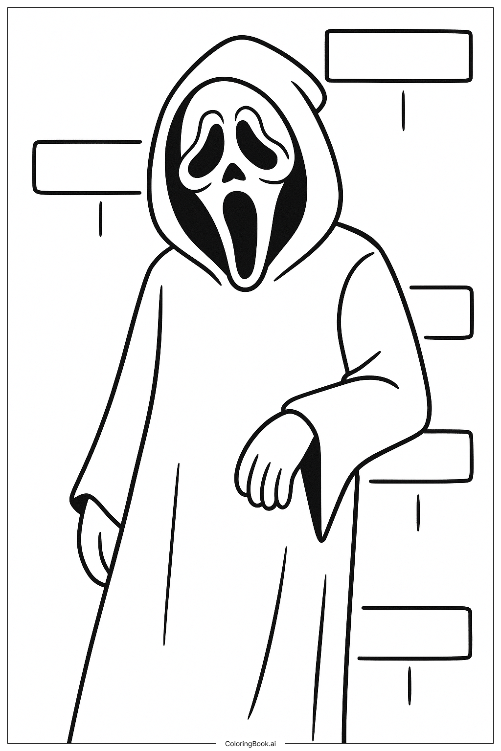  Página para colorear de Ghostface apoyado contra una pared de ladrillos 