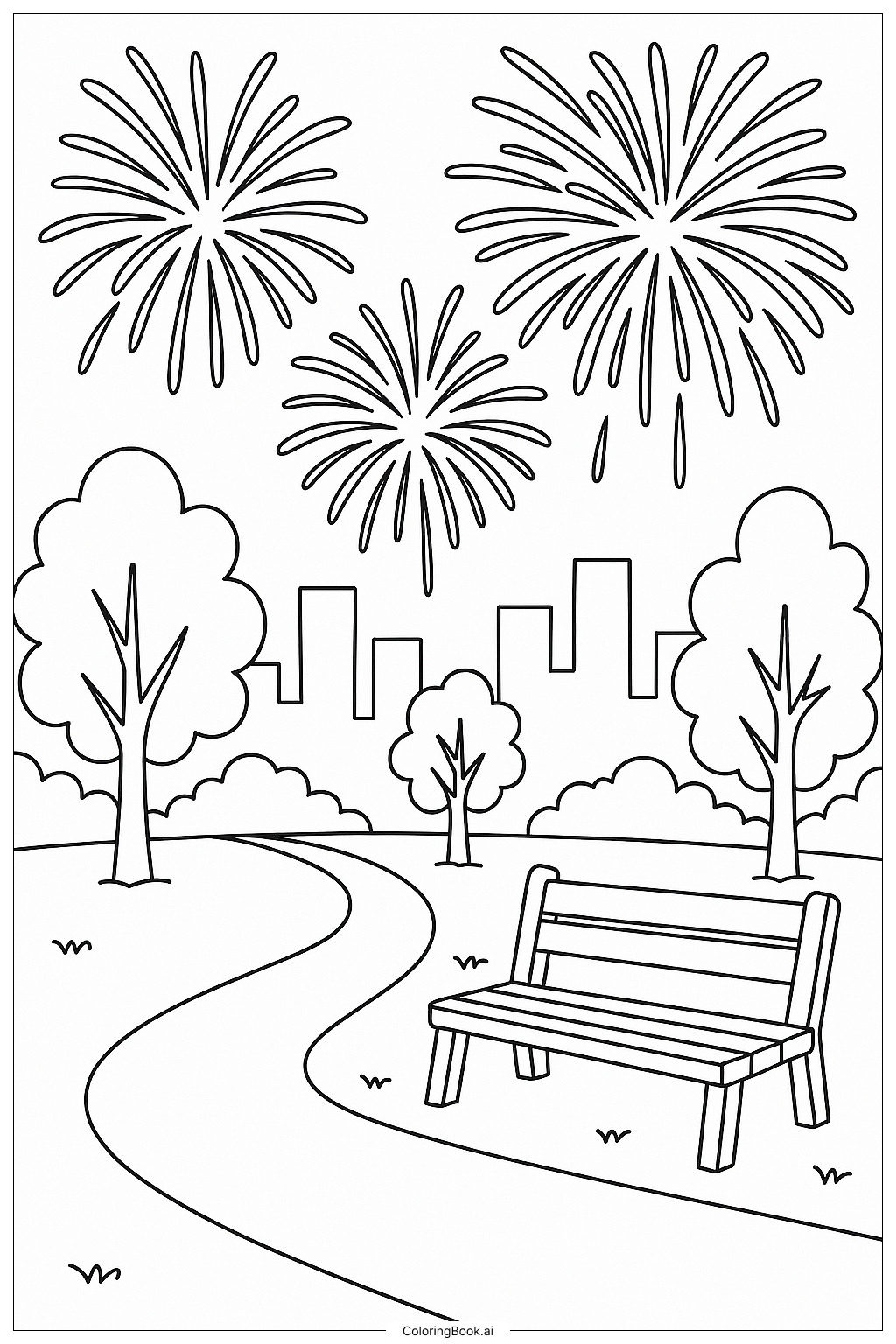City Park Firework Display Coloring Page