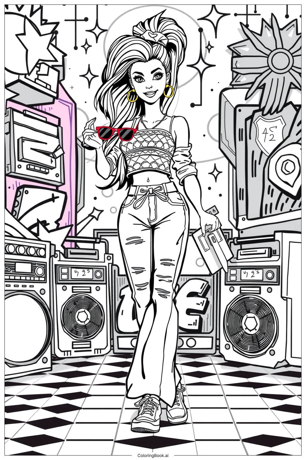  barbie as a retro 90s fashion icon Coloring Page 