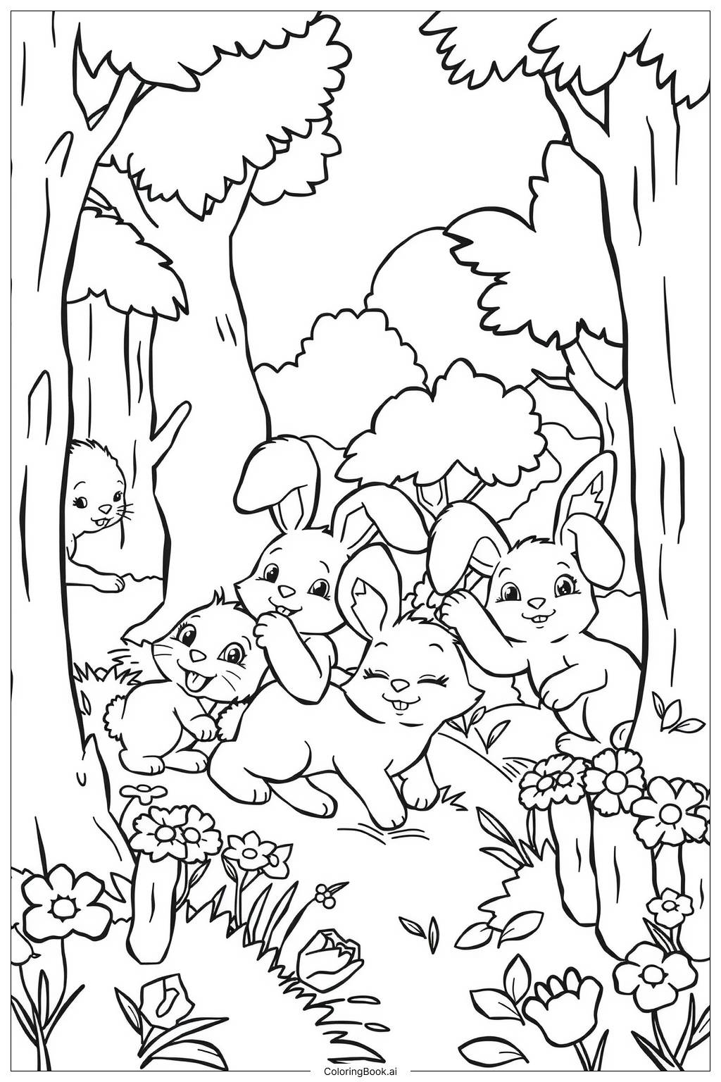  Bunny Forest Hide Seek Coloring Page 