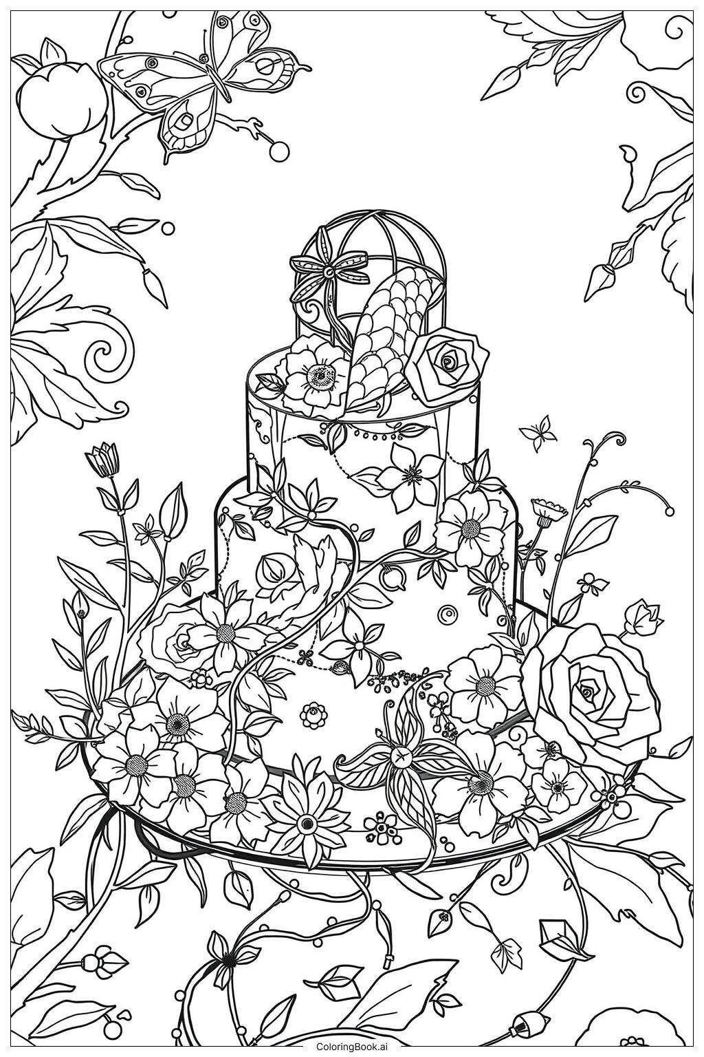  Fantasy Flower Cake Garden Coloring Page 