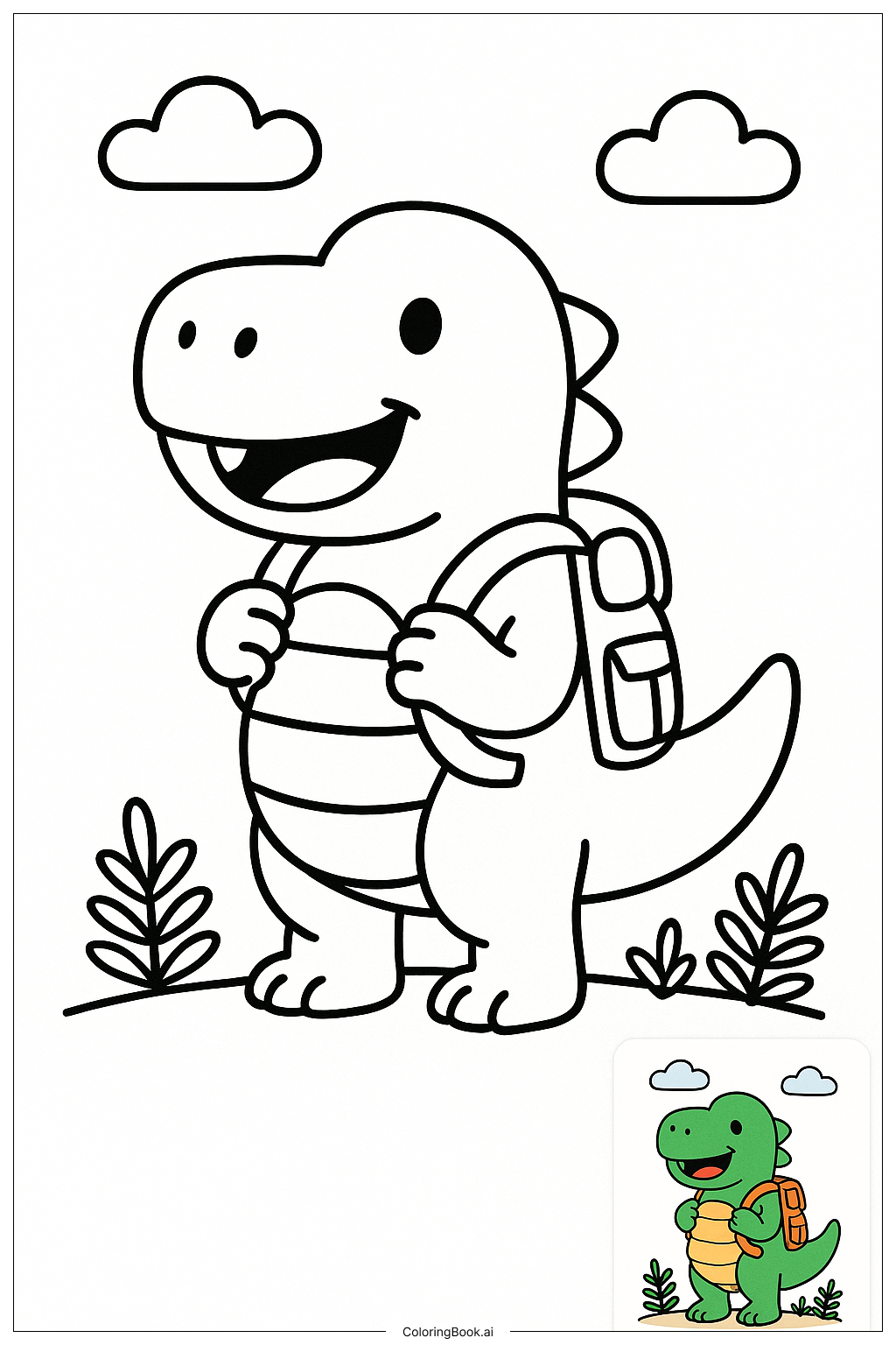  Page de coloriage Dinosaure portant un sac à dos 