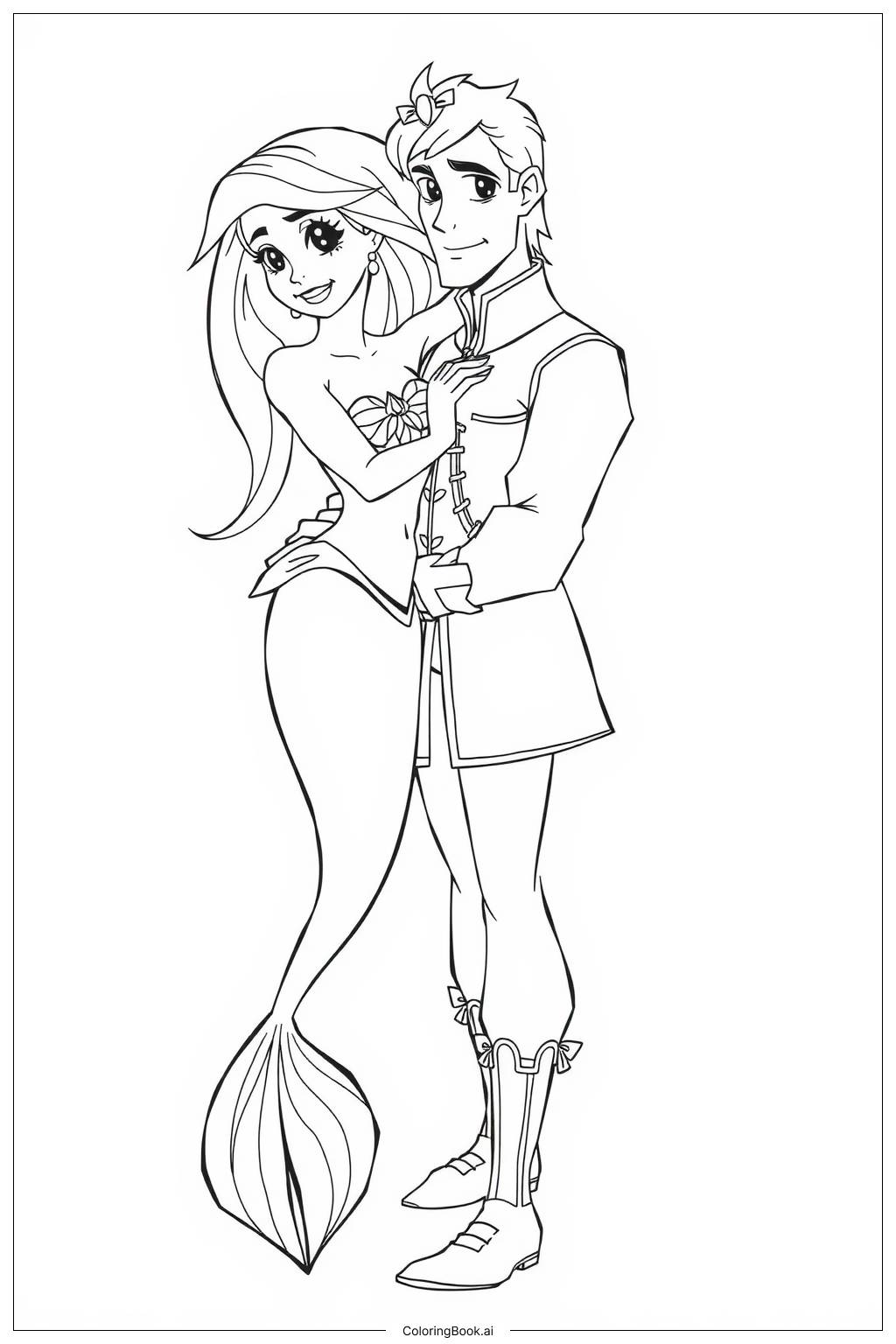  Page de coloriage Ariel et Eric célèbrent avec des feux d'artifice 