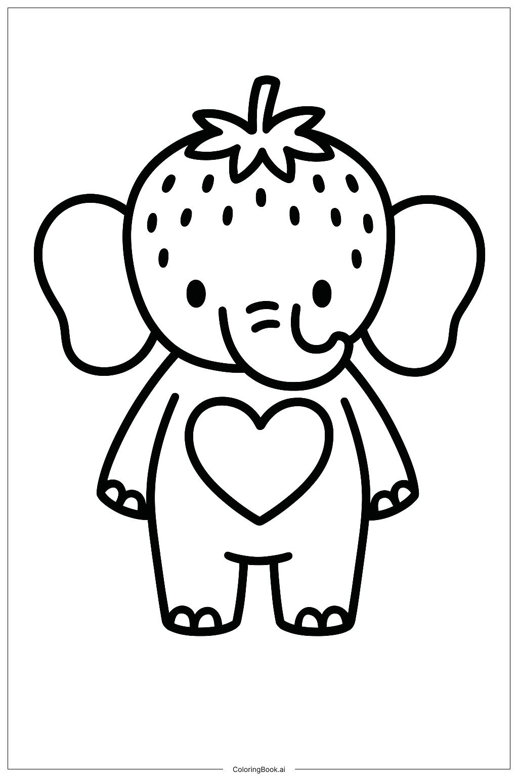  大心草莓象填色页 