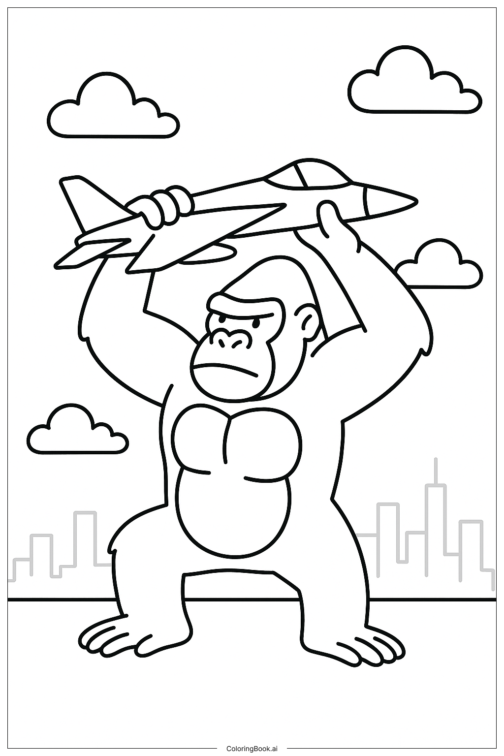  King Kong Catching a Fighter Jet Coloring Page 
