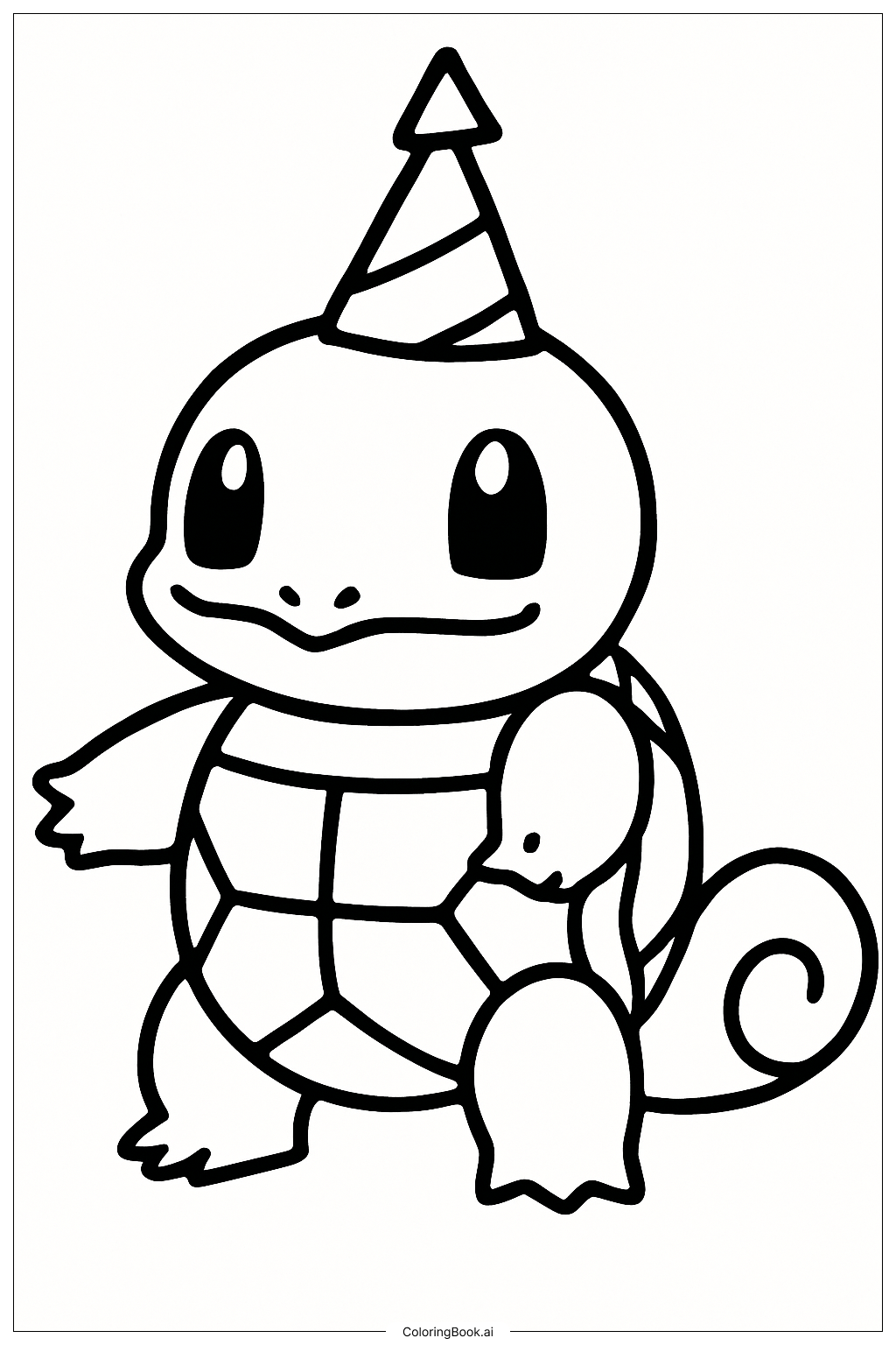  Página para colorear de Squirtle con un sombrero de fiesta 