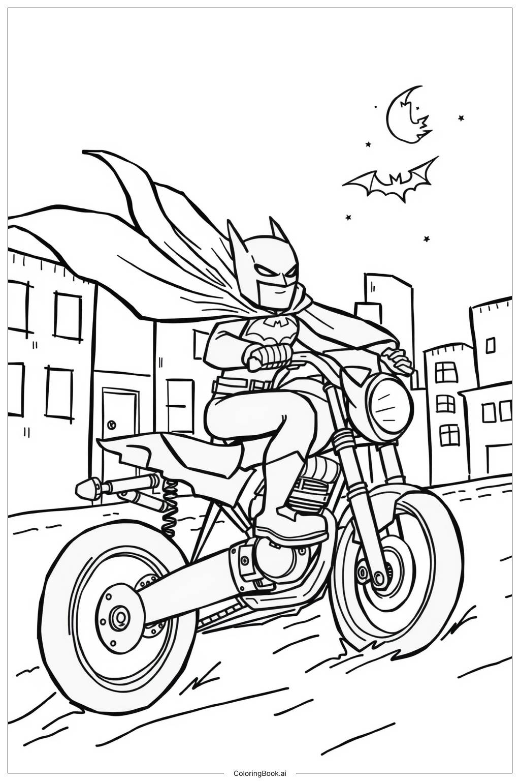  Página para colorear de Batman Noche Motocicleta 