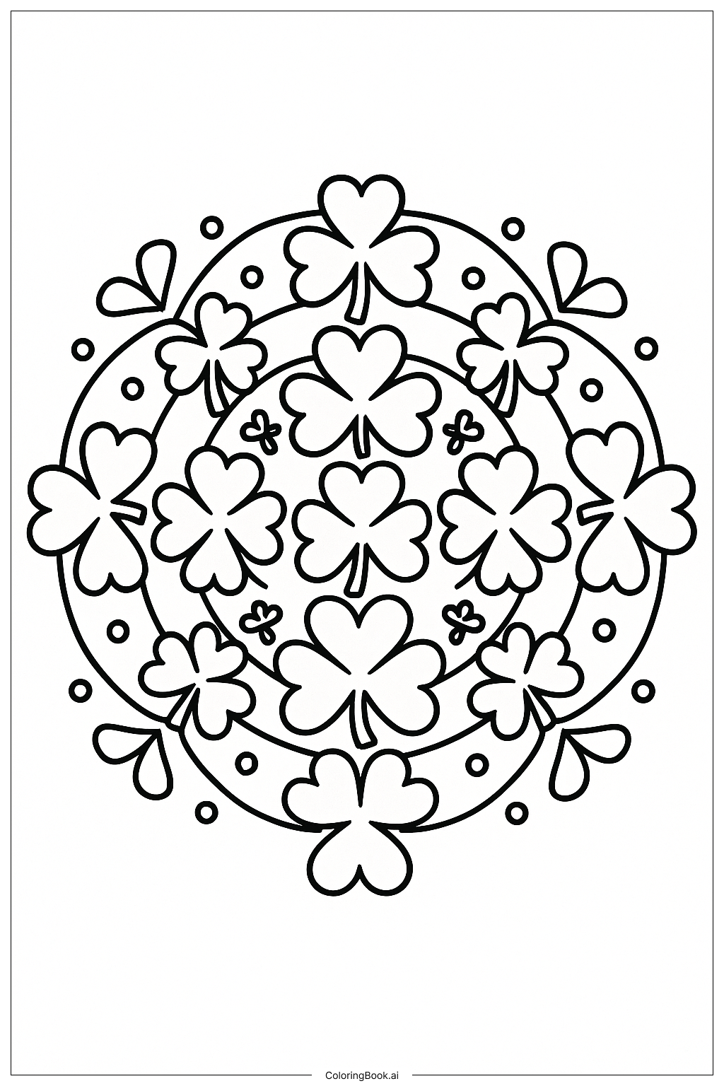 Trang tô màu Một Mandala Chi Tiết Tạo Bởi Cỏ Ba Lá