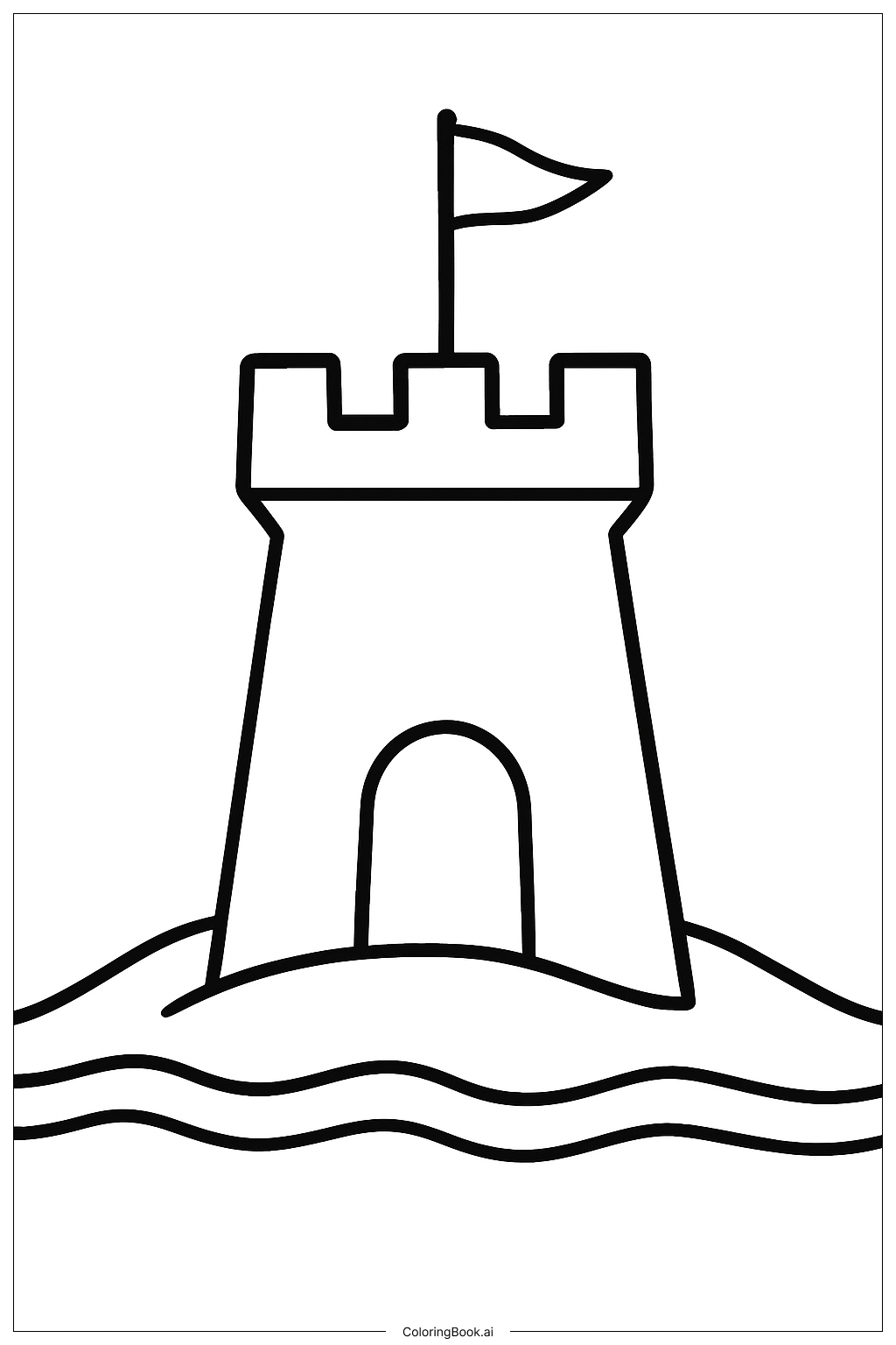  A Simple Summer Sandcastle Tower Coloring Page 