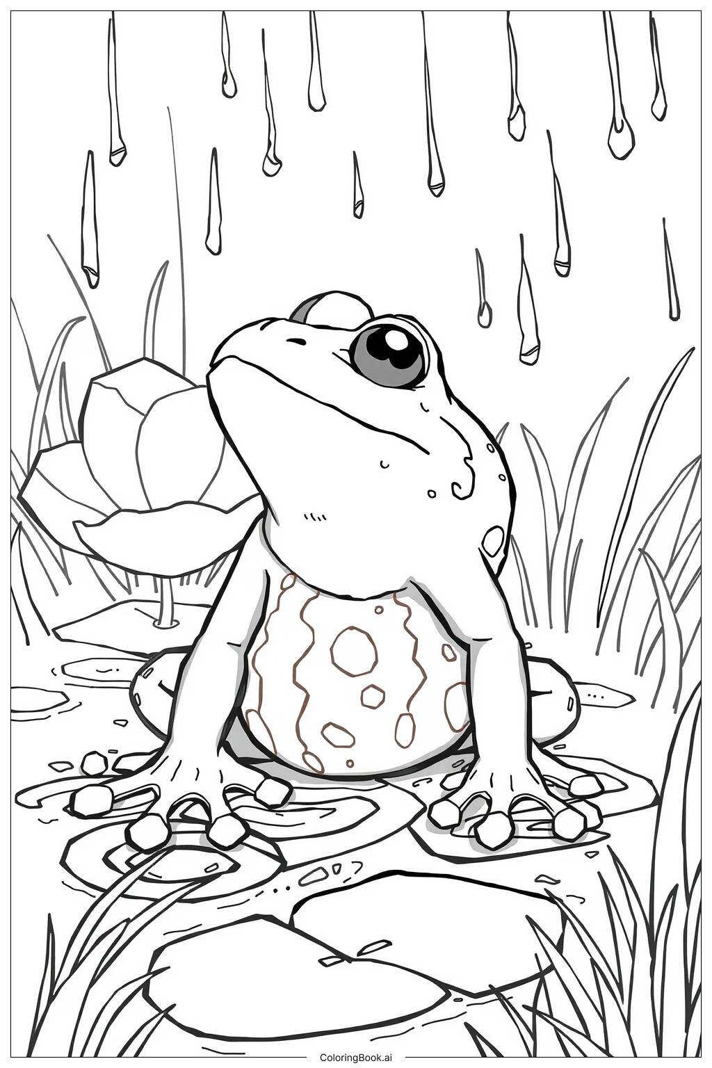  Frog Watching Raindrops Fall-2 Coloring Page 