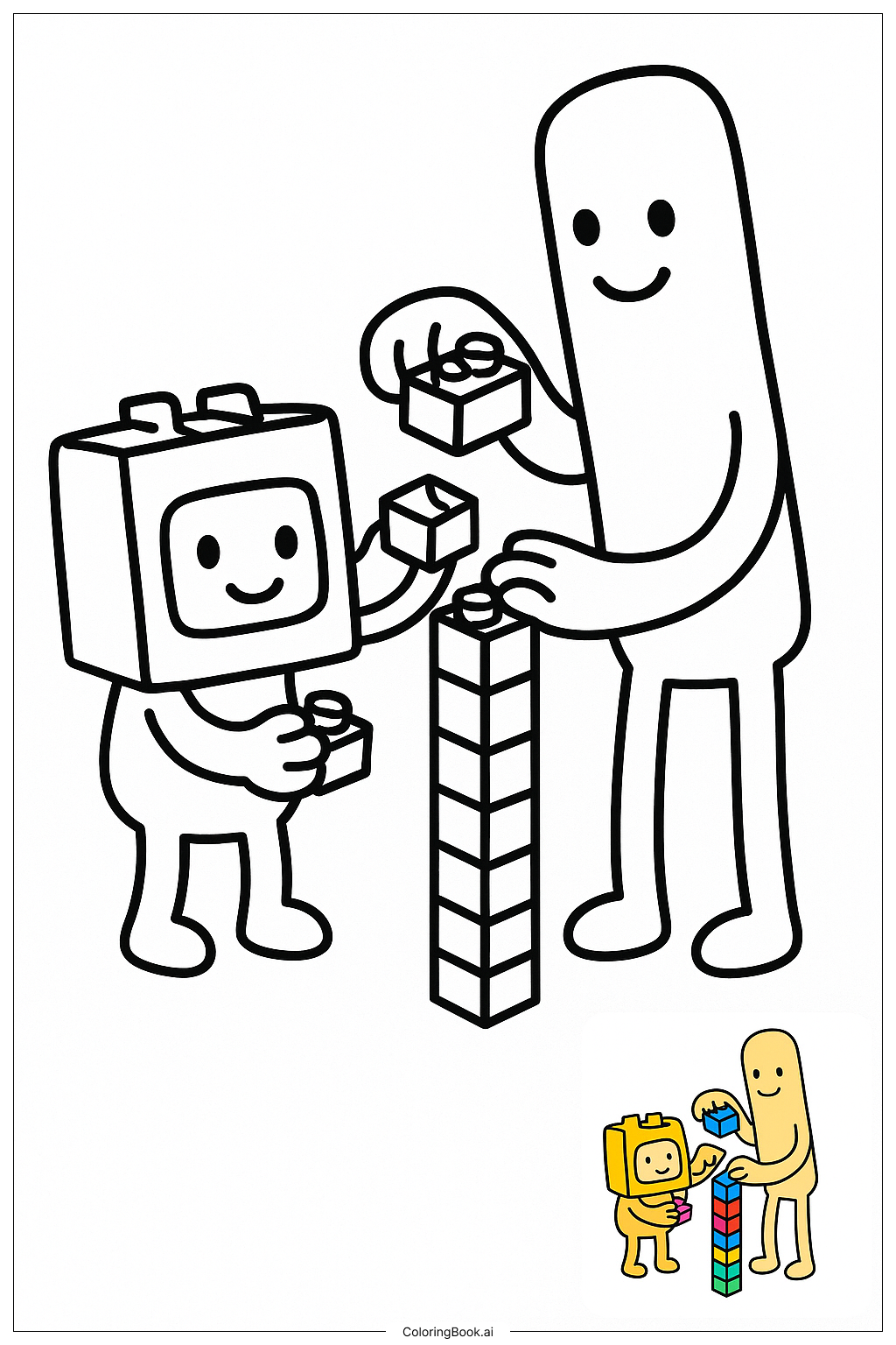  Lankybox Friends Building Lego Tower Coloring Page 