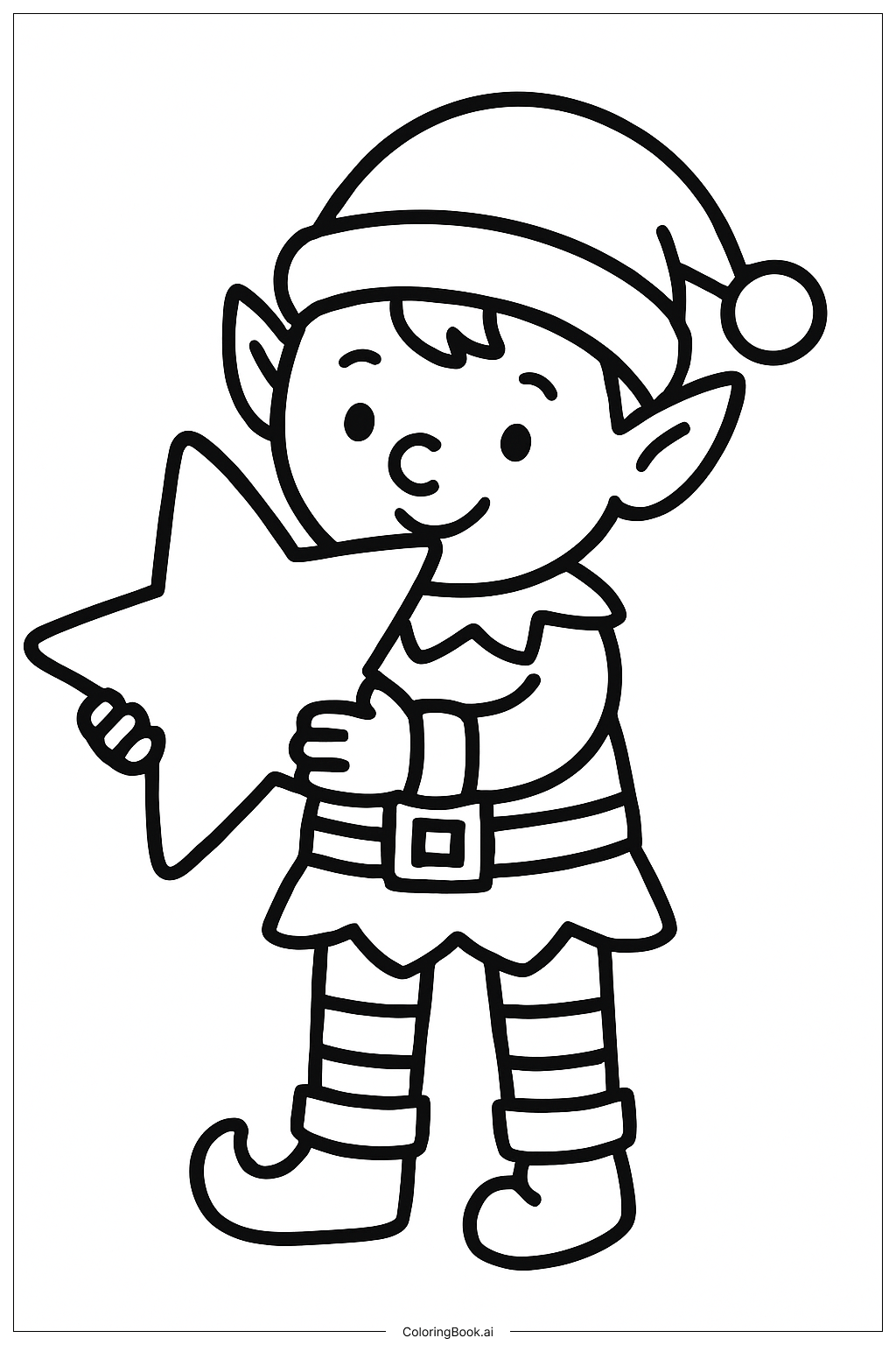  Christmas Elf Holding a Star填色页 