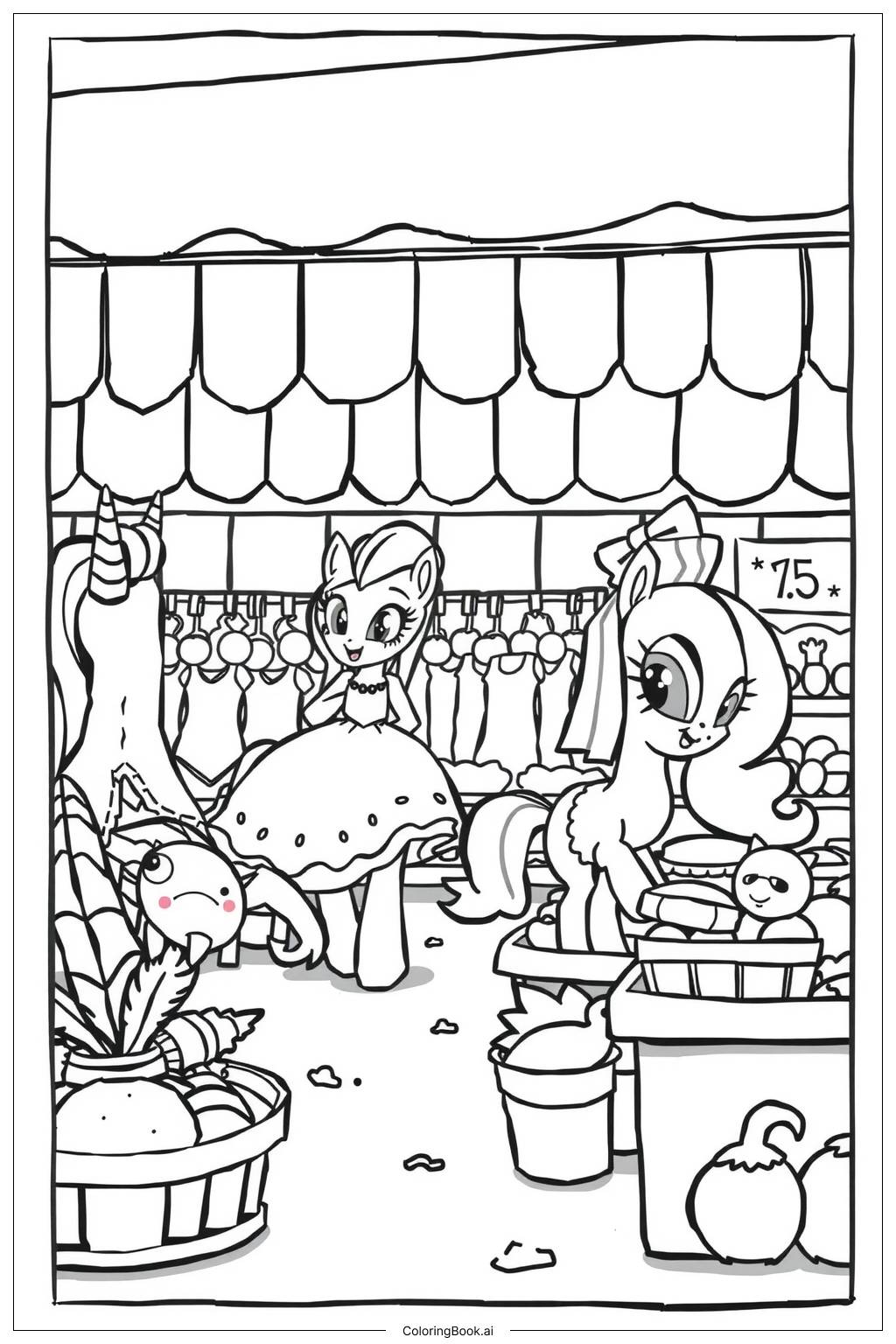  Page de coloriage Mon Petit Poney - Journée du Marché à Poneyville 