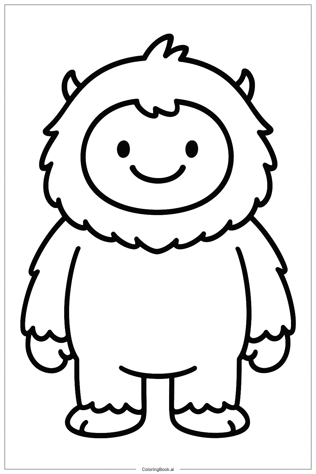  Page de coloriage Un Yéti Poilu et Heureux 