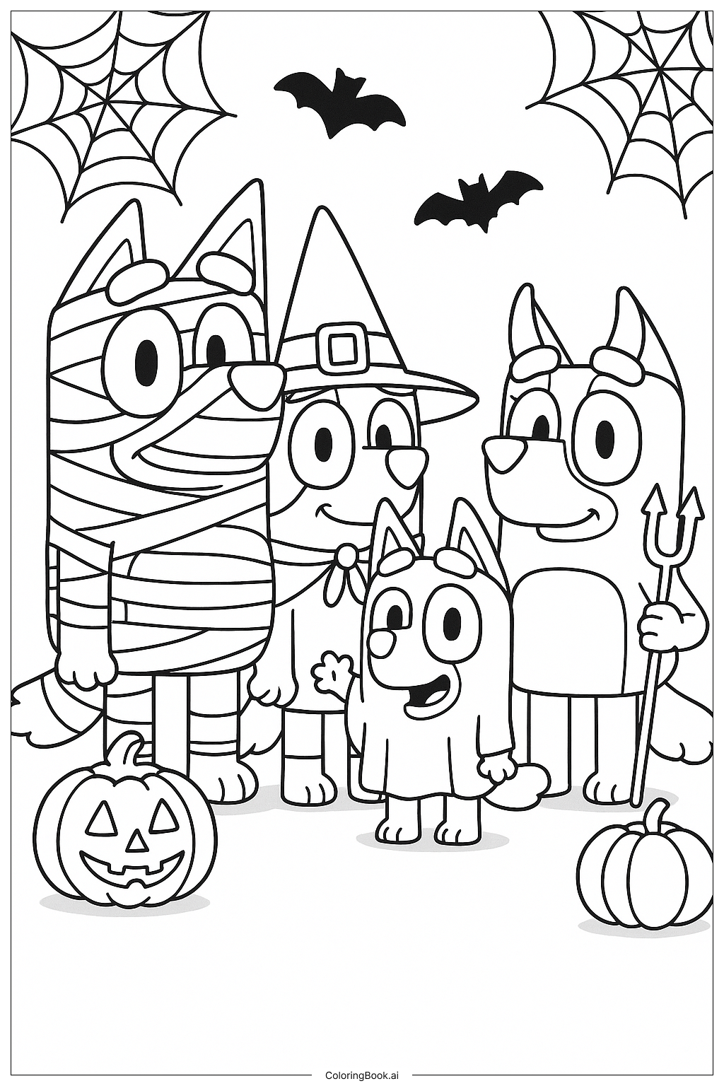  The Heeler Family Posing For Bluey Halloween著色頁 