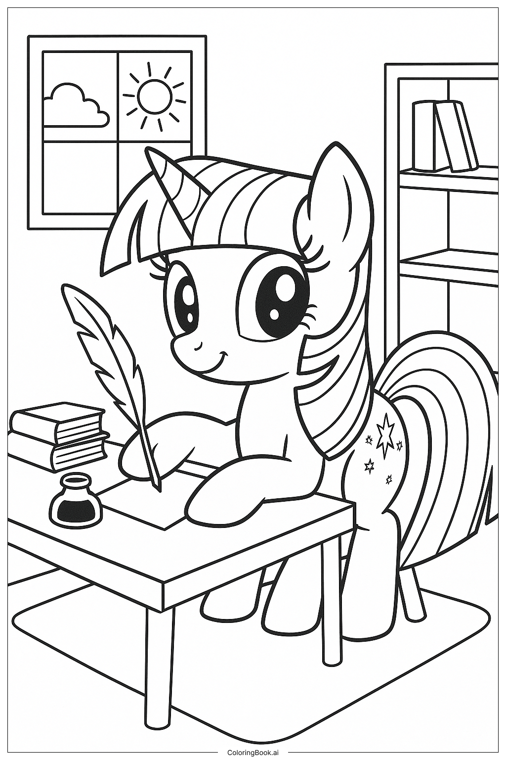  Page de coloriage Twilight Sparkle écrivant une lettre d'amitié 