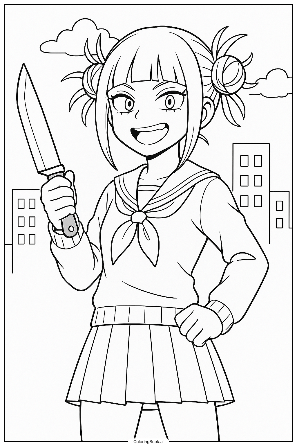  Page de coloriage Toga de My Hero Academia avec son couteau 