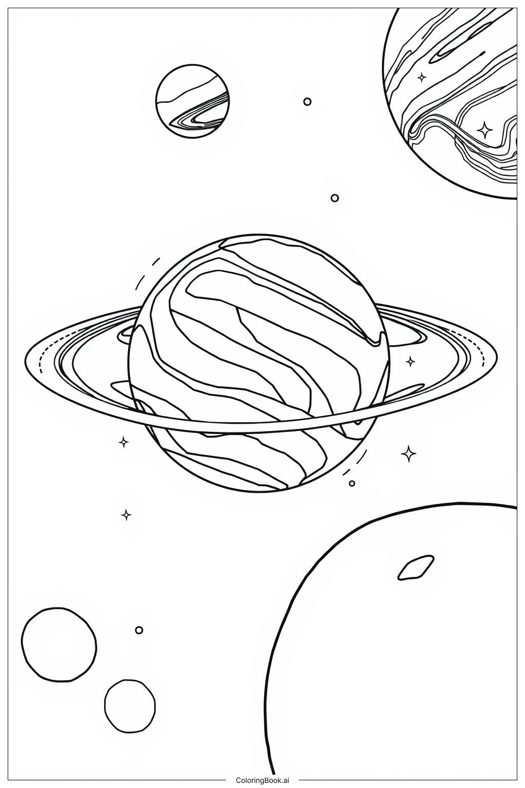  Página para colorear de Alineación de Planetas Espaciales 